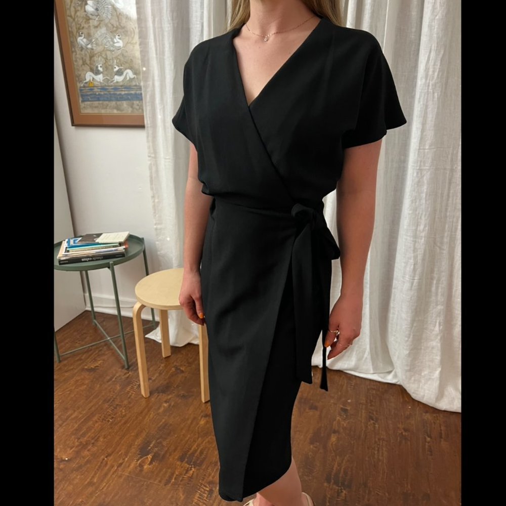 Topshop Midi Wrap Dress Black Sz S